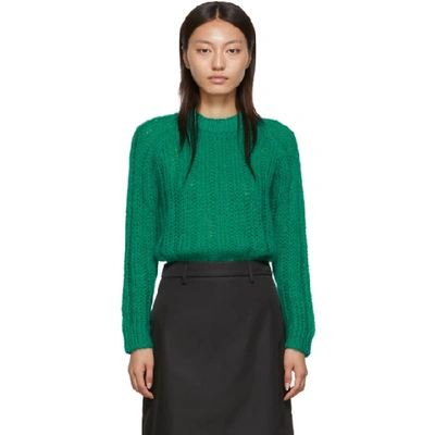 Shop Prada Green Mohair Oversized Crewneck Sweater In Emerald