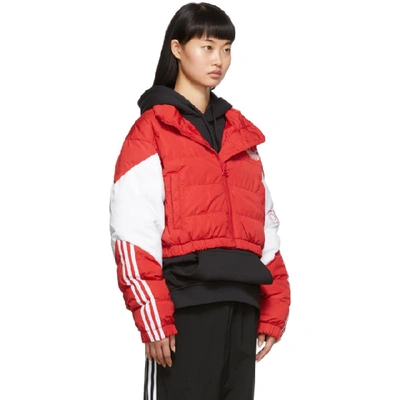 Shop Adidas Originals Red Cropped Down Jacket In Scarlet/whi