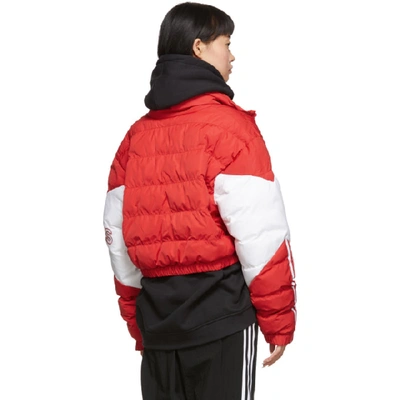 Shop Adidas Originals Red Cropped Down Jacket In Scarlet/whi