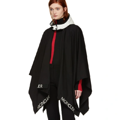 Shop Moncler Black Hooded Logo Trim Poncho In 999 Black