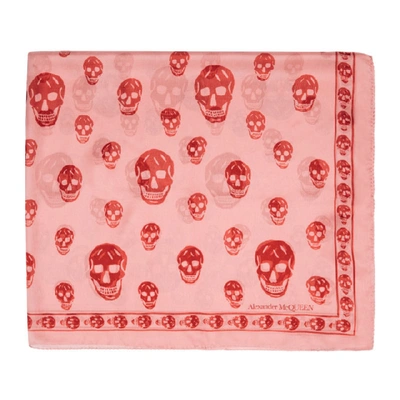Shop Alexander Mcqueen Pink And Red Skull Scarf In 5874 Ros/re