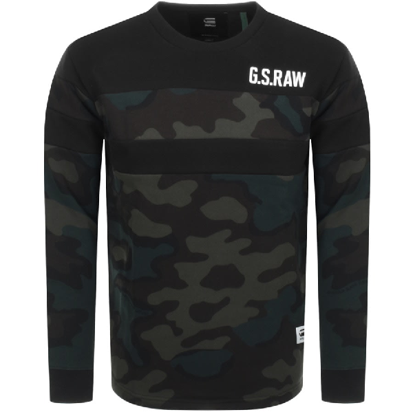 G Star Raw Logo Block Crew Neck Sweatshirt Black Modesens