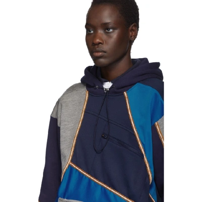 Shop Ahluwalia Studio Blue & Grey Patchwork Hoodie In Multi