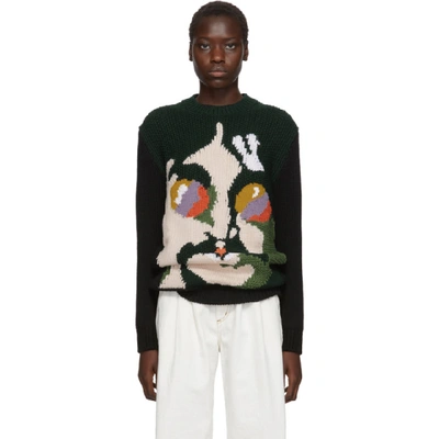 Shop Stella Mccartney Green And Black The Beatles Edition Virgin Wool John Lennon Sweater In 8490 Multi