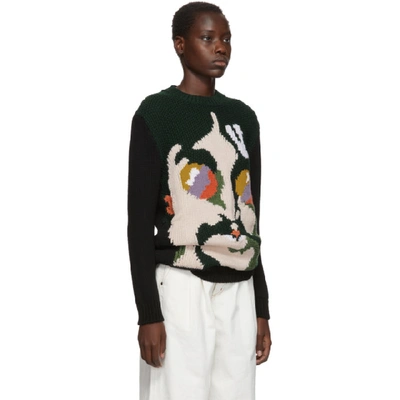 Shop Stella Mccartney Green And Black The Beatles Edition Virgin Wool John Lennon Sweater In 8490 Multi