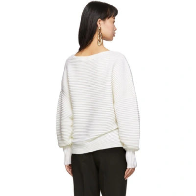 Shop Victoria Victoria Beckham White Drape Front V-neck Sweater In Ivory