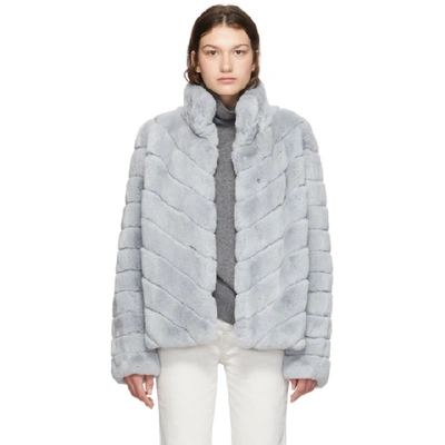 Shop Yves Salomon Grey Rex Rabbit Fur Short Jacket In A7053 Sky