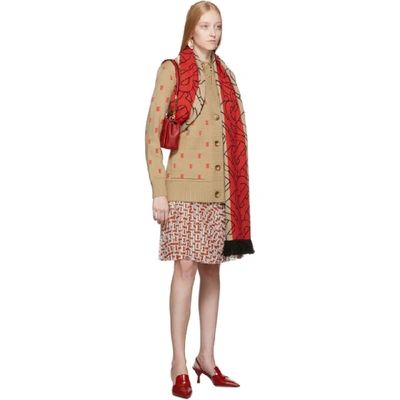 Shop Burberry Beige And Red Monogram Striped Scarf In Archive Bei