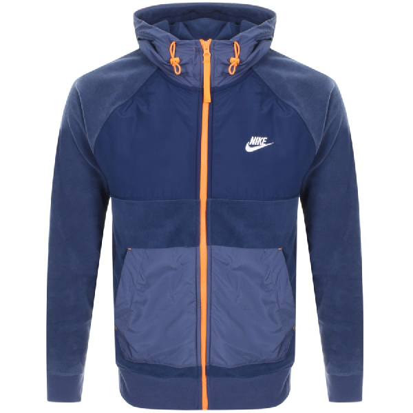 nike winter logo full zip fleece hoodie blue