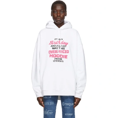 Shop Vetements White Overpriced Birthday Hoodie In White Pink