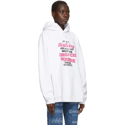 Shop Vetements White Overpriced Birthday Hoodie In White Pink