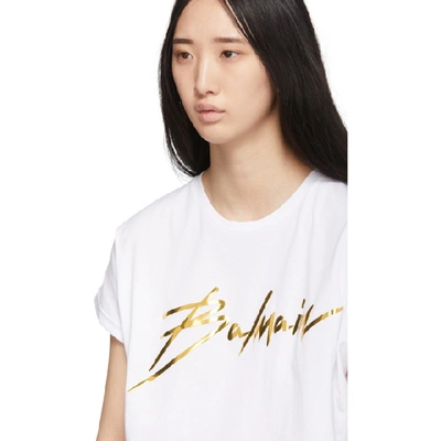 Shop Balmain White And Gold Logo T-shirt In Gad Blc/or