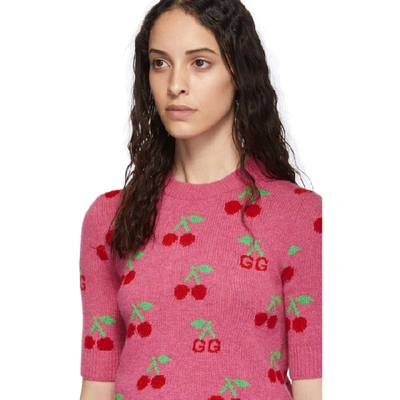 Shop Gucci Pink Cherries Short Sleeve Sweater In 5148 Pink