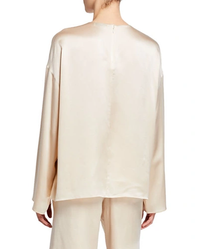 Shop Vince Long-sleeve Silk Blouse In Pale Alder