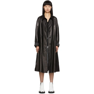 Shop Prada Black Soft Leather A-line Trench Coat