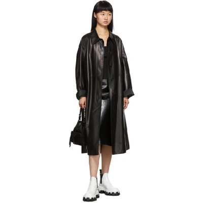 Shop Prada Black Soft Leather A-line Trench Coat