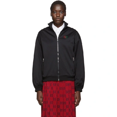 Shop Gucci Black Pad Detail Zip-up Sweatshirt In 1000 Black