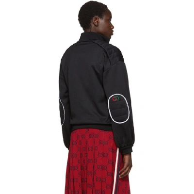 Shop Gucci Black Pad Detail Zip-up Sweatshirt In 1000 Black