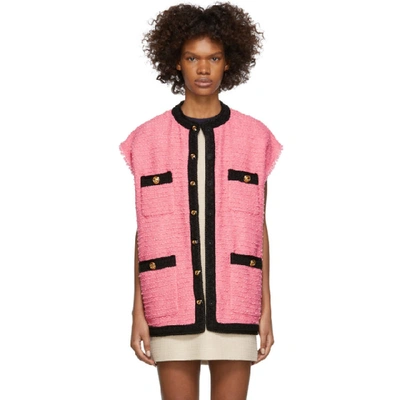 Shop Gucci Pink Tweed Vest In 5474 Bubble