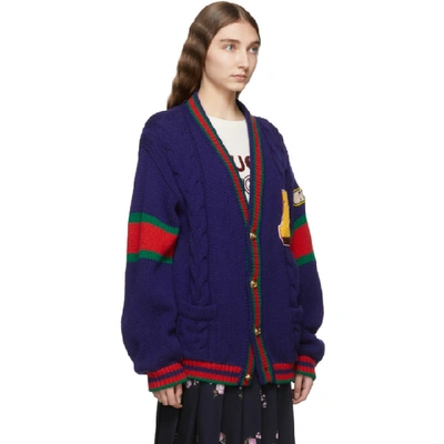 Shop Gucci Blue Oversized A Varsity Cardigan In 4206 Blue