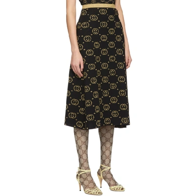 Shop Gucci Black & Gold Wool Gg Skirt In 1815 Black