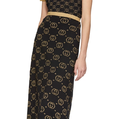 Shop Gucci Black & Gold Wool Gg Skirt In 1815 Black