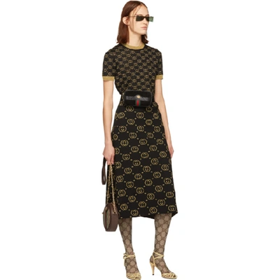 Shop Gucci Black & Gold Wool Gg Skirt In 1815 Black