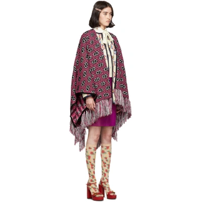 Shop Gucci Pink And Black Jacquard Stripe Gg Poncho In 1072 Pink