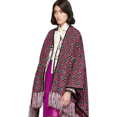 Shop Gucci Pink And Black Jacquard Stripe Gg Poncho In 1072 Pink