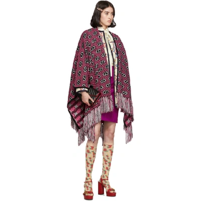 Shop Gucci Pink And Black Jacquard Stripe Gg Poncho In 1072 Pink