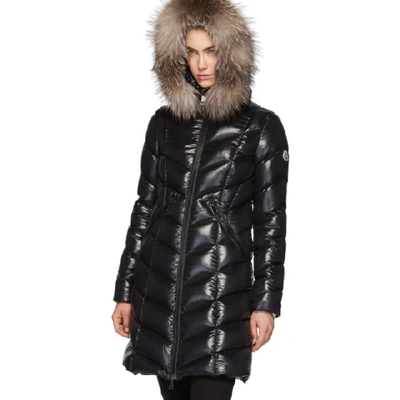 Shop Moncler Black Down And Fur Fulmarus Coat In 999 Black