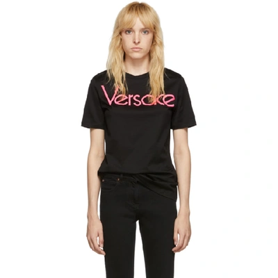 Shop Versace Black Embroidered Logo T-shirt In A2055 Black