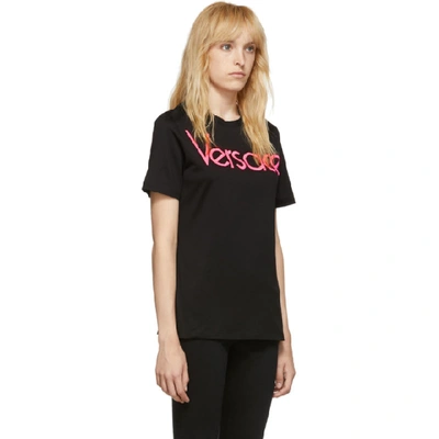 Shop Versace Black Embroidered Logo T-shirt In A2055 Black