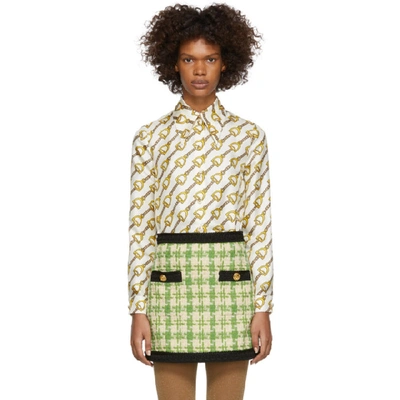 Shop Gucci Off-white Chain Printed Silk Shirt In 9602 Ivory