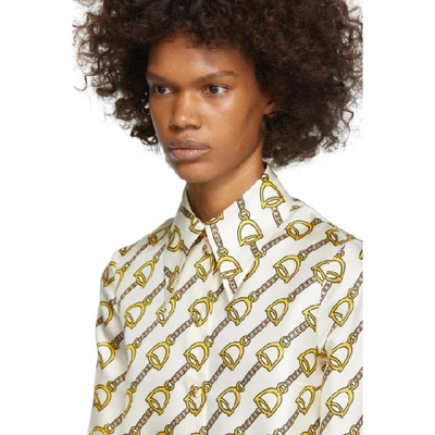 Shop Gucci Off-white Chain Printed Silk Shirt In 9602 Ivory