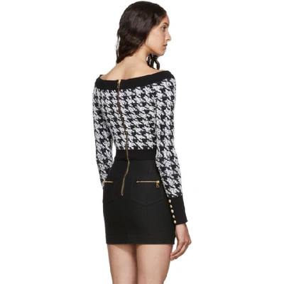 Shop Balmain Black And White Off-the-shoulder Cardigan In Eab Blk/wht