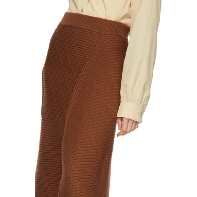 Shop Tibi Brown Merino Rib Origami Slit Skirt In Camel