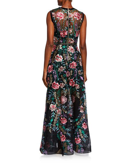 Bronx And Banco Melia Floral Embroidered Sleeveless Full Skirt Gown In ...