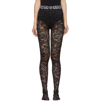 Shop Versace Underwear Black Lace Empire Band Tights In A1008 Black