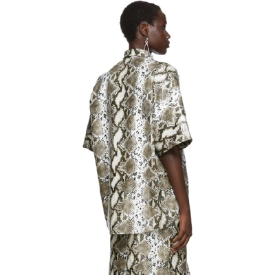 Pushbutton Snake-effect Faux Leather Shirt In Beige