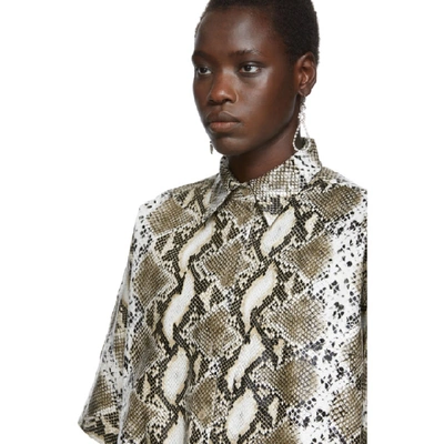 Pushbutton Snake-effect Faux Leather Shirt In Beige