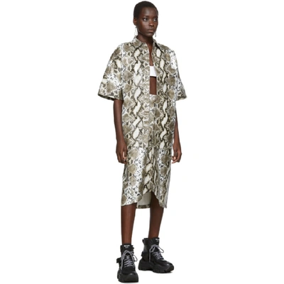 Pushbutton Snake-effect Faux Leather Shirt In Beige