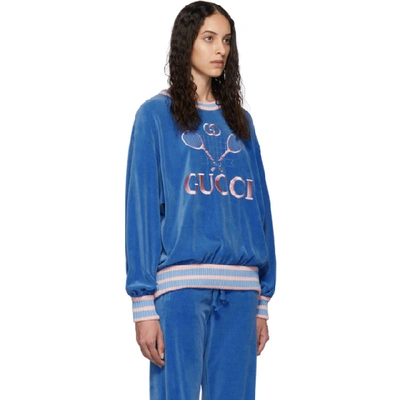 Shop Gucci Blue Chenille Tennis Logo Sweatshirt In Royal