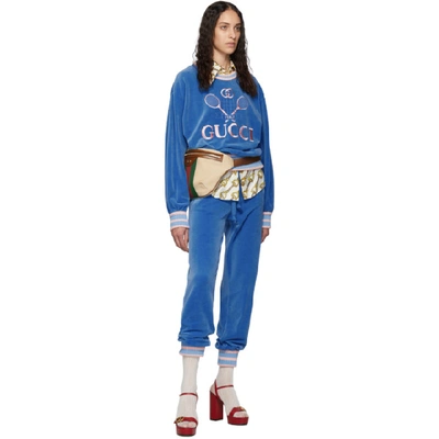 Shop Gucci Blue Chenille Tennis Logo Sweatshirt In Royal