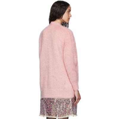 Shop Miu Miu Pink Mohair Oversized Diamond Cardigan