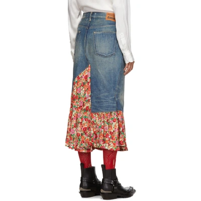 Shop Junya Watanabe Blue Denim And Floral Print Skirt In 1 Idgxgrn