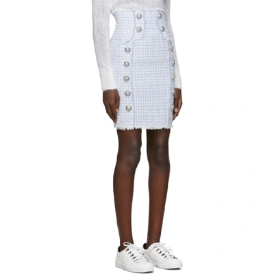 Shop Balmain Blue And White Tweed High-waisted Buttoned Skirt In Sas Blue Pa