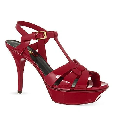 Shop Saint Laurent Classic Tribute Sandals In Dark Red Patent Leather In Red/dark