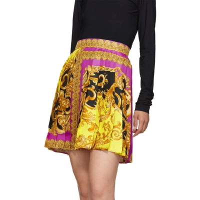 Shop Versace Pink Baroque Pleated Miniskirt In A7231 Fuxia