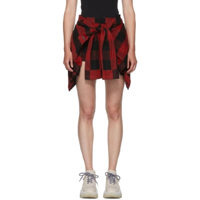 Shop Alexander Wang Black And Red Plaid Tie Front Skort In 959 Blk/red